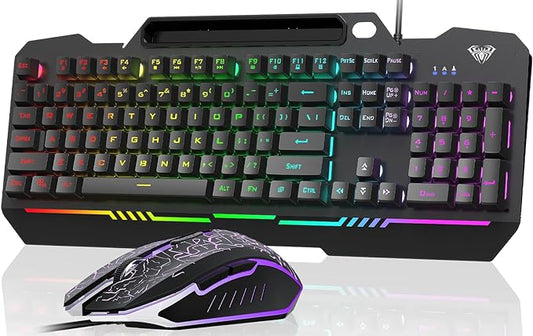 AULA Gaming Keyboard, T102 104 Keys Gaming Keyboard and Mouse Combo with RGB Backlit, All-Metal Panel, Anti-Ghosting, PC Game Keyboard and Mouse, USB Wired Keyboard Mouse for MAC Xbox PC Gamers