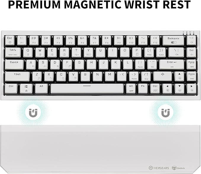 Hexgears X1 Pro Wireless Mechanica Keyboard, Hot-swappable Clicky Switch Gaming Keyboard Bluetooth/2.4G/USB-C Mini Compact with Wrist Rest - White