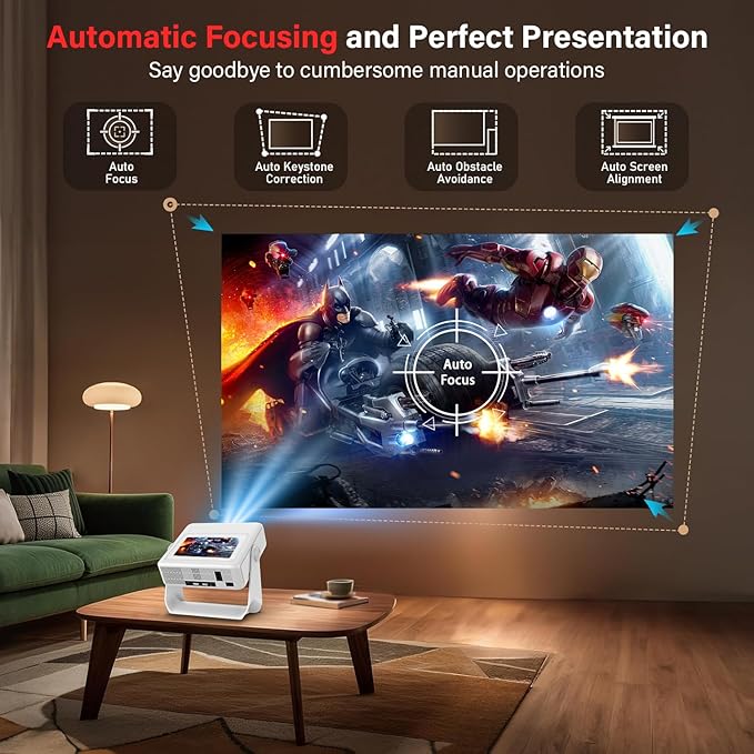 【TouchScreen/Built-in APPs/Auto Focus Keystone】Smart Portable Projector with Touch Tablet, 4K Support Outdoor Proyector, WiFi6 Bluetooth for Home Theater/Gaming/Outdoor (180° Stand & 250")