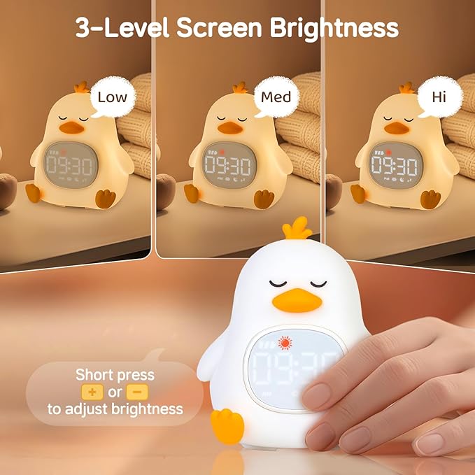 Alarm Clock for Kids with Night Light, Sleep Training Clock Time to Wake Clock, Rechargeable Silicone Light for Bedroom, Perfect Sleep Companion for Boys Girls, Sleepy Duck