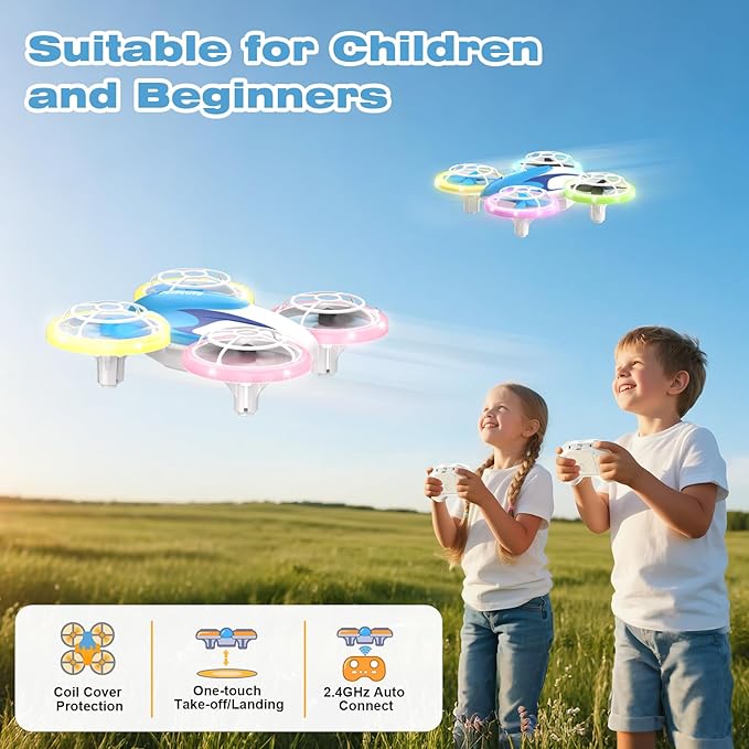 BlueFire Mini Drone for Kids Ages 6-12, RC Drone with Fancy LED Light Show, 360° Flips, Altitude Hold, One-Key Take Off/Landing, 3 Speed Modes, Propeller Protection, Indoor Outdoor Toy Gift for Boys & Girls