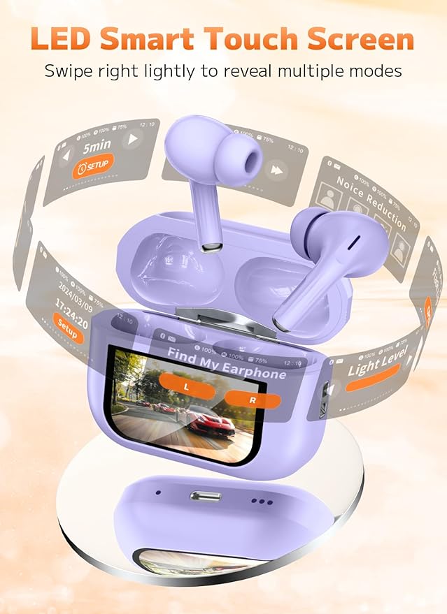 Wireless Earbuds, Bluetooth 5.4 Headphones with ANC Noise Cancelling and Deep Bass Stereo, 48H Playtime for Laptop - Purple