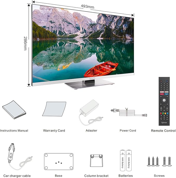 SYLVOX 22'' Smart 12 Volt TV Digital Video Disc Combo FHD 1080P Android 11.0, with ARC CEC WiFi Wireless Connection, for Home, RV Camper, and Mobile Use(Limo Series),Black