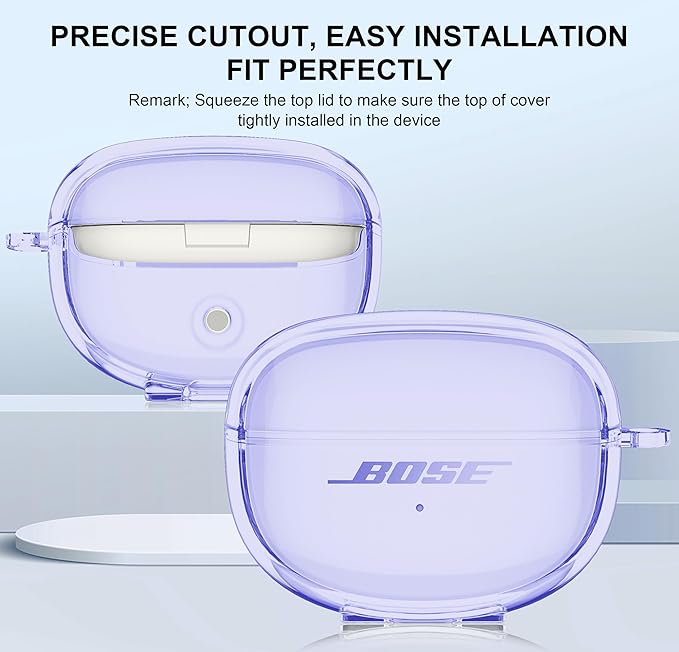 for Bose Ultra Open Earbuds Case Clear 2024,Full Protective Shockproof Soft Transparent TPU Cover for Bose Open Ear Wireless Earbud Headphone Accessories with Carabiner& Cleaning Pen-Purple