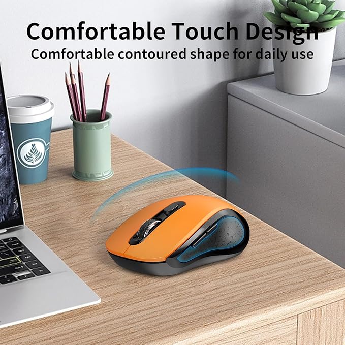 Wireless Mouse Ergonomic, Side Buttons Mouse, 2400 DPI, Silent and Anti Slip Roller Cordless Mice, 2.4Ghz with USB Receiver, 6 Buttons, Suitable for Laptop PC Chromebook and Windows 11/10/7 - Orange