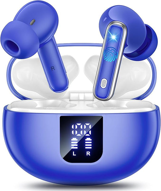 Wireless Earbuds Bluetooth 5.4 Headphones, ANC Ear Buds with CVC 8.0 Deep Bass, 36H Long Playtime, Power Display, IPX7 Waterproof in Ear Earphone with Mic for Phone Tablet Sports Workout, Blue
