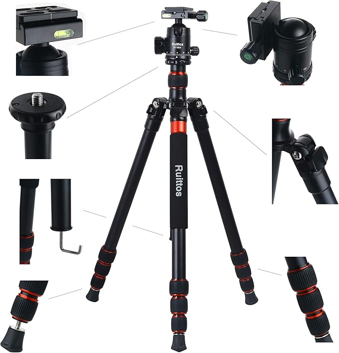 Tripod for Camera, 64" Camera Tripod Stand, DSLR Tripods & Monopods, Heavy Duty Travel Tripod for Binoculars Laser Level Spotting Scope Telescope, Professional Complete Tripod Units
