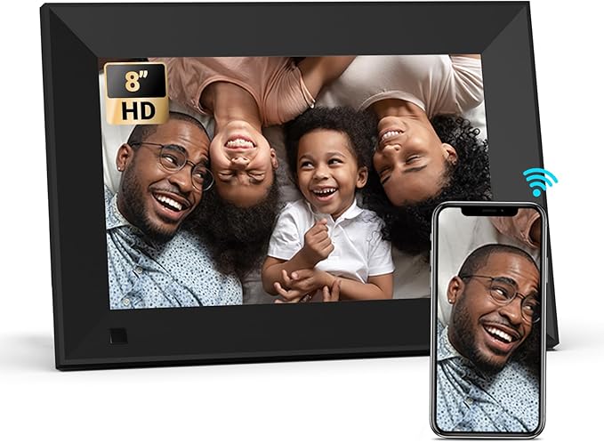 BSIMB 8 Inch Digital Picture Frame, Photo Frame Electronic WiFi Digital Frame1280x800 HD Touch Screen 16GB, Share Pictures/Videos via App/USB/SD Easy Setup Gifts for Mom, Auto-Rotate, Solid Black