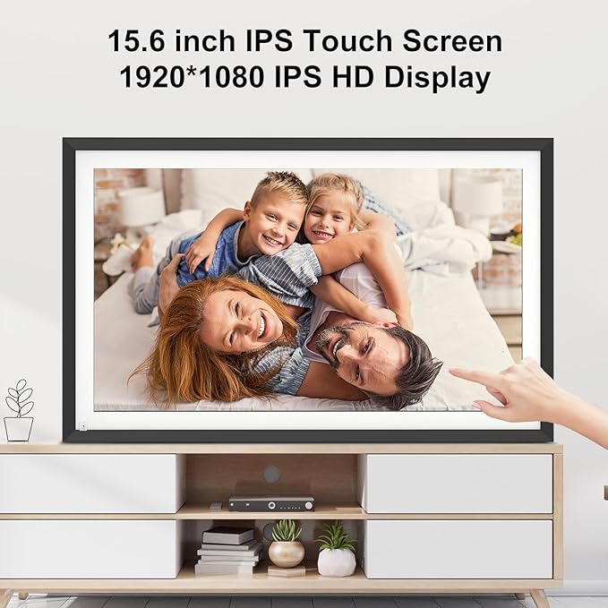 Large Digital Picture Frame 15.6-Inch-WiFi-Photo-Frame - 1920*1080 FHD Touch Screen Digital Frame, 32GB, Tabletop&Wall Mounted, Auto Rotate, Load Photo Video from Phone via APP or Email, Gifts for Mom