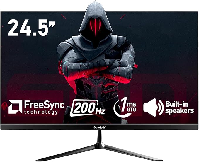 24.5 Inch PC 200Hz Gaming Monitor, FHD 1080p screen, Built-in speakers,1ms without Bezel, freesync, 99% sRGB, 178 ° Angle View, HDMI、DisplayPort, Compatible with wall mounting 75*75MM - Black