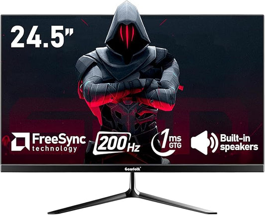 24.5 Inch PC 200Hz Gaming Monitor, FHD 1080p screen, Built-in speakers,1ms without Bezel, freesync, 99% sRGB, 178 ° Angle View, HDMI、DisplayPort, Compatible with wall mounting 75*75MM - Black