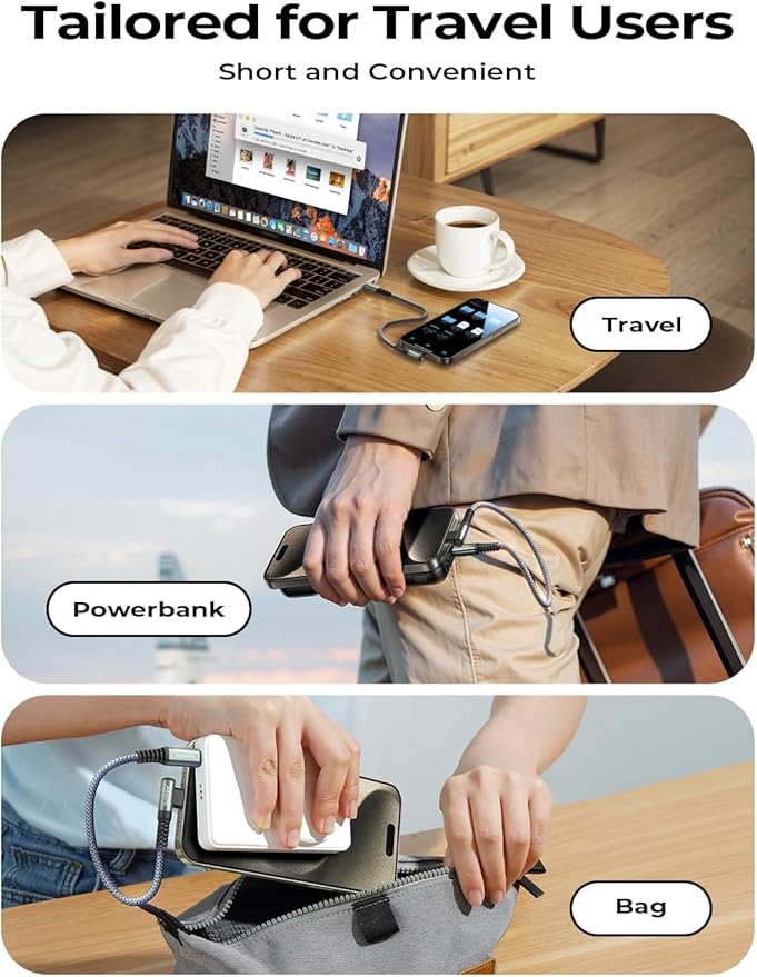 AINOPE Short USB C to USB C Cable 1.5FT 1 Pack 60W Fast Charging Nylon Braided Type C Cable for iPhone 15 Pro Max Plus Samsung Power Bank Travel Essentials