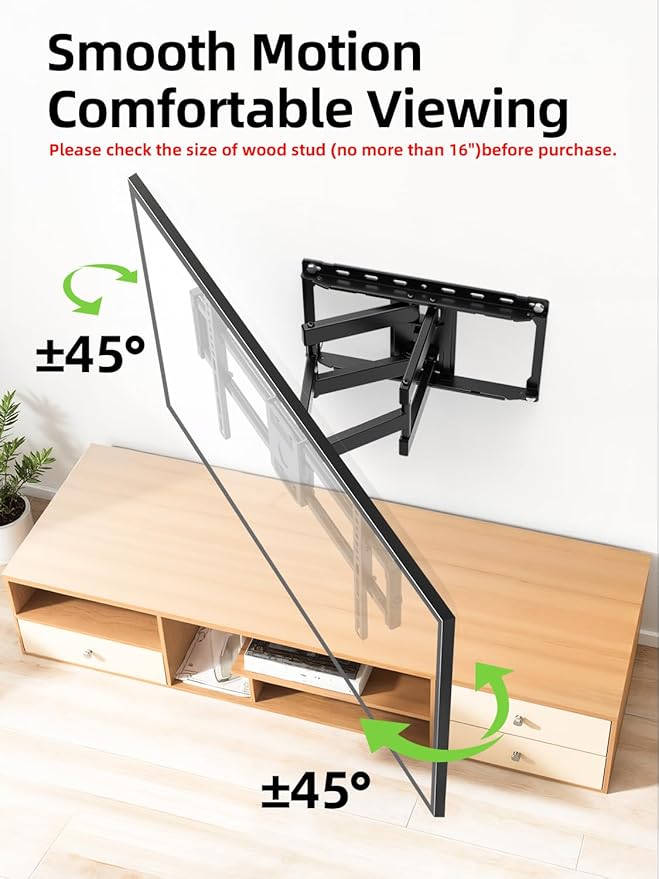 USX Mount Full Motion TV Wall Mount for Most 42-86 inch Flat Screen/LED/4K, TV Mount Bracket Dual Swivel Articulating Tilt 6 Arms, Max 16" Wood Studs, VESA 600x400mm, Holds up to 132lbs