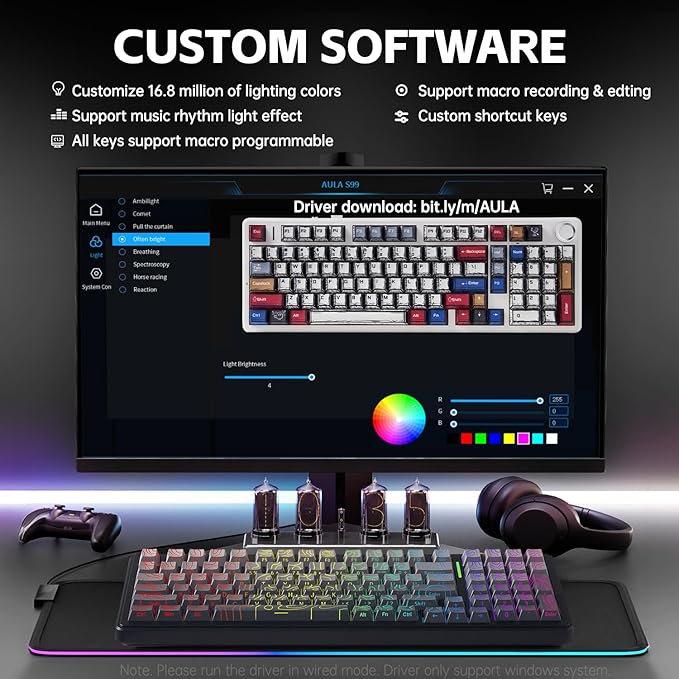 Aula F99 Keyboard Wireless Mechanical Keyboards Computer Bluetooth Gaming Keyboard Creamy Full Size Hot Swappable Custom RGB Backlit with 8000mAh Battery, Tri-Mode BT5.0/2.4GHz/USB-C (Gradient Grey)