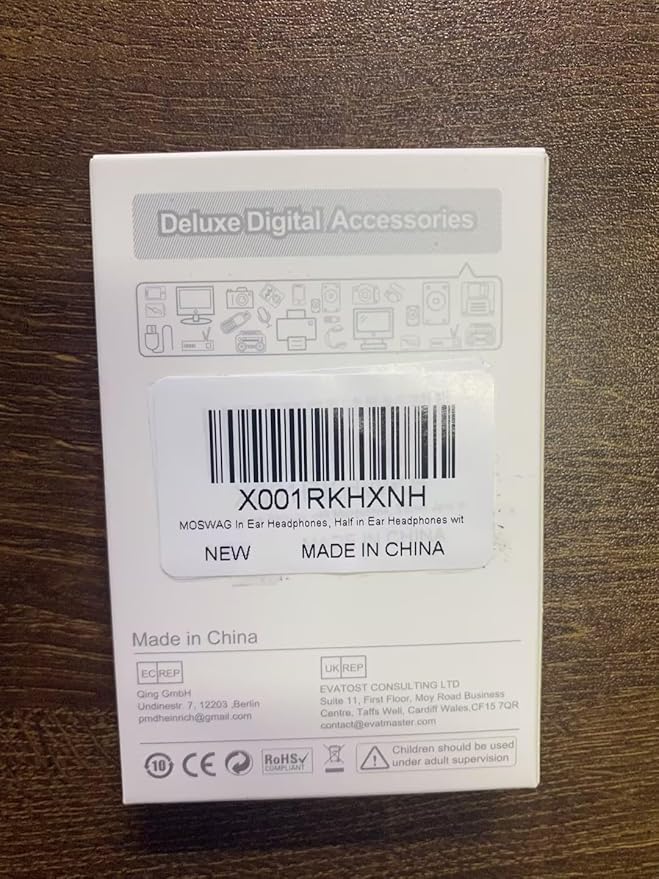 MOSWAG in Ear Headphones, Half in Ear Headphones with Mic Built in Volume Control Suitable for IPad, Android, MP3, Samsung Most 3.5mm Audio Devices