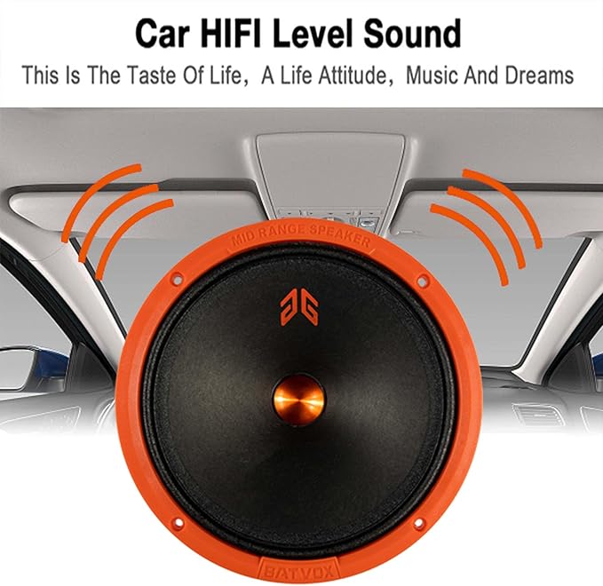 MX80P1 Midrange Loudspeaker 8" Orange Dust Cap, 480W Max, 4 Ohms, Premium Quality Audio Door Speakers for Car or Truck Stereo Sound System, Orange (2 Speaker)