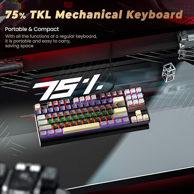 Redragon K552 Mechanical Gaming Keyboard, 87-Key Compact, LED Gaming Keyboard with Red Switches, Anti-Ghosting, Metal Frame for PC Gaming & Typing, Beginner-Friendly (Eclipse Gilded)