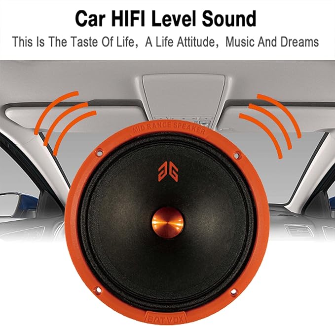 MX65P1 Midrange Loudspeaker 6.5" Orange Dust Cap, 200W Max, 4 Ohms, Premium Quality Audio Door Speakers for Car or Truck Stereo Sound System, Orange (2 Speaker)
