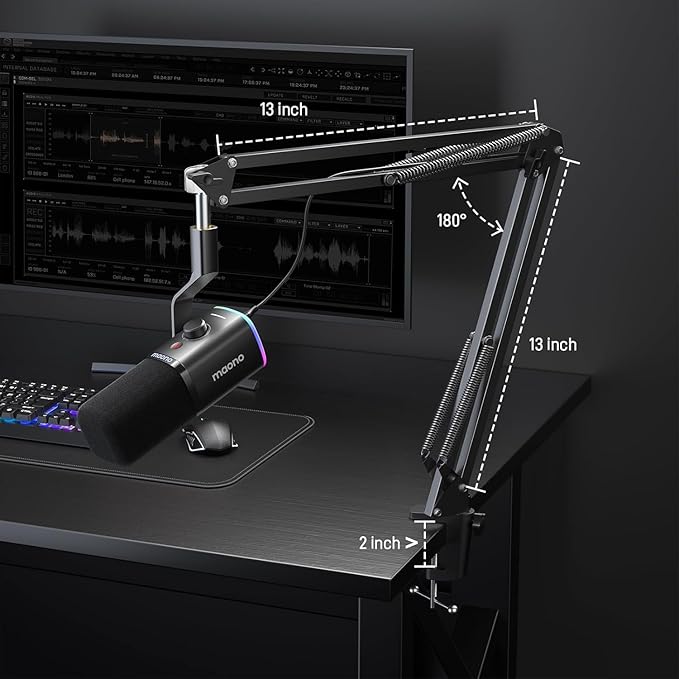 MAONO XLR/USB Gaming Microphone Kit: Dynamic PC Mic for Streaming Podcasting, Software Support, Mute Button, Gain Control, RGB Computer Mic with Boom Arm Stand, for Recording, PS4/PS5, PD100XS Black