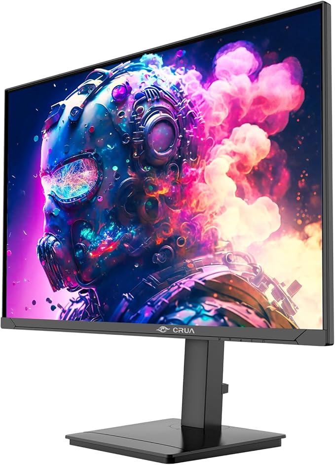 CRUA 27” Gaming Monitor, IPS UHD (3840x2160) Dual Mode (4K 144Hz or FHD 300Hz), 120% sRGB, Support Rotating/Vertical, AMD FreeSync, Built-in Speakers, HDMI 2.1 & DP 1.4, Wall Mount Install-Black