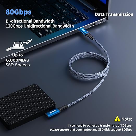 240W for Thunderbolt 5 Cable Right Angle 2 ft, 120Gbps Bandwidth, 80Gbps, Dual 8K, 4K 540Hz, Triple 4K 144Hz for iPhone 17, Thunderbolt 4, USB4, SSD, MacBook M4 Pro, Dock, eGPU, Mac mini M4 / M4 Pro