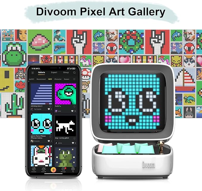 Divoom Ditoo Pro Pixel Art Gaming Portable Bluetooth Speaker with App Controlled 16X16 LED Front Panel, Also a Smart Alarm (White)
