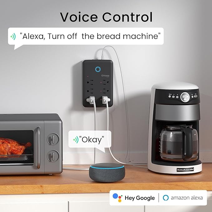 GHome Smart Plug Outlet Extender, USB Wall Charger with 3 Individual Smart Outlets and 3 Smart USB Ports, Works with Alexa Google Home, Surge Protector Plug Extender for APP Control,15A/1800W