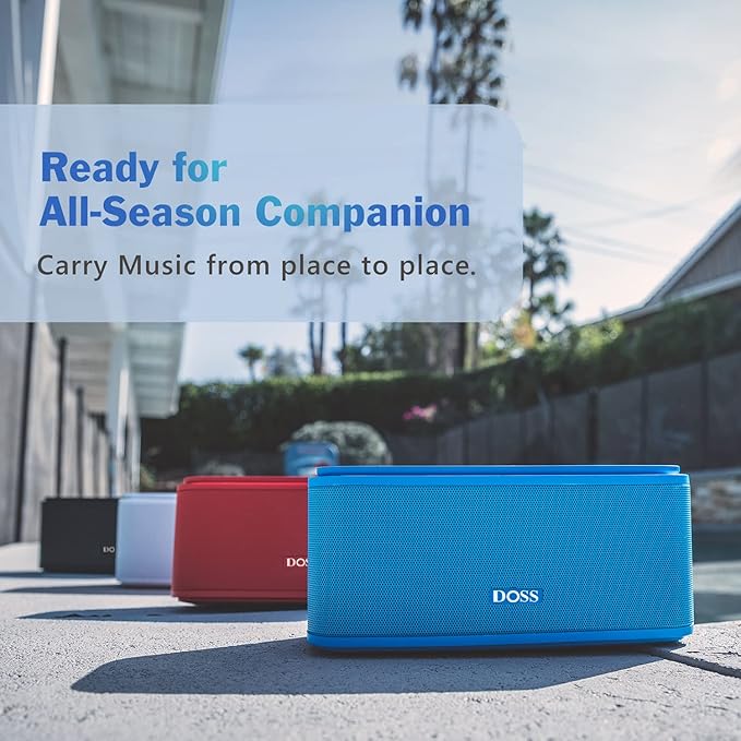 DOSS SoundBox Touch Wireless Bluetooth Speaker with 12W HD Sound and Bass, IPX5 Water-Resistant, 20H Playtime, Handsfree, Portable for Office, Home, Outdoor, Travel-Blue