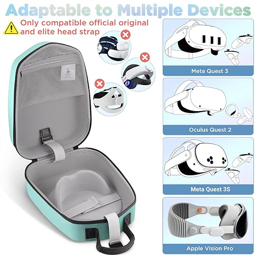 FOREGOER Hard Carrying Case Compatible with Meta Quest 3S/Quest 3/Oculus Quest 2 Official Original/Elite Strap VR Gaming Headset, Portable Travel Vision Pro Case for Touch Controllers Accessories