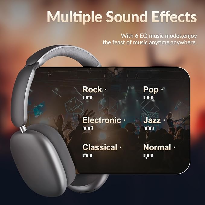 Y02 Active Noise Cancelling Headphones,60H Battery,5 EQ Music Modes,Hi-Res Audio,Deep Bass,Foldable Wireless Over Ear Bluetooth 5.4 Headset,Breathable Leather Earpads (Grey)