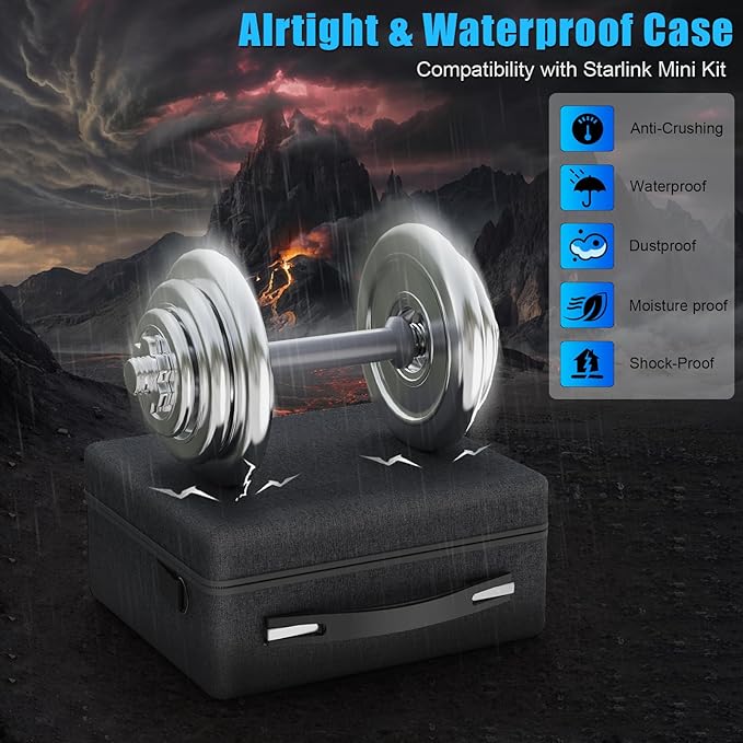 Starlink Mini Case, IP67 Waterproof Hard Case Precision Cut Foam For Starlink Mini, Kickstand, Pipe Adapter, Power Supply, Cables, Outdoor, Travel, Camping