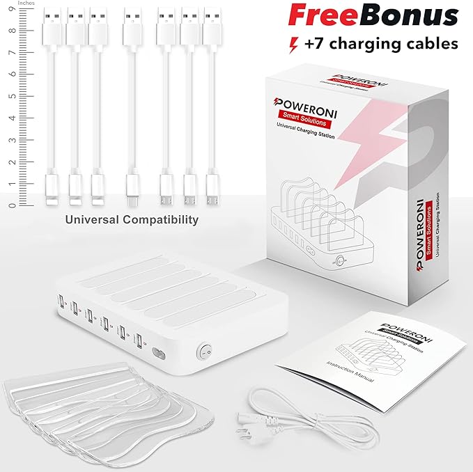 USB Charging Dock - 6-Port - Fast Charging Station for Multiple Devices Apple - Multi Device Charger Station - Compatible with Apple iPad iPhone and Android Cell Phone and Tablet