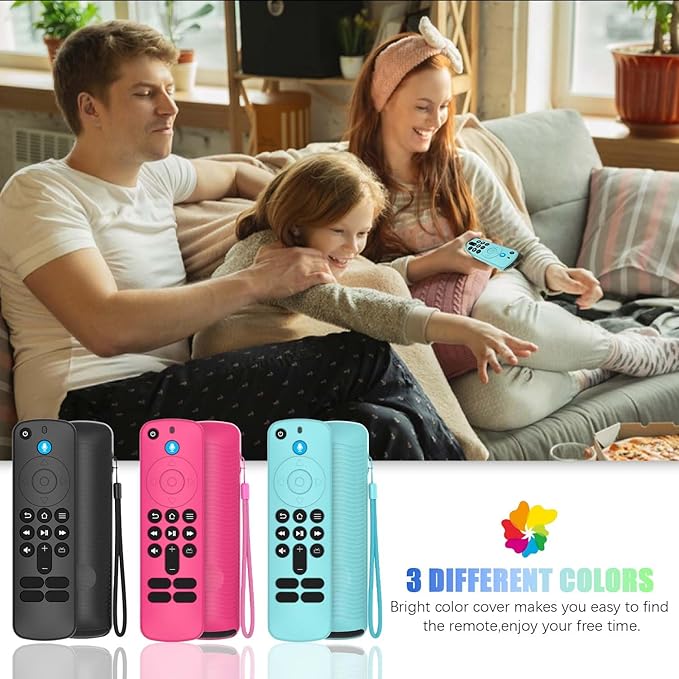 [3-Pack] Silicone Remote Cover for Fire TV Stick HD 2024 / FireTV Stick 4K 2023, Anti-Slip Shockproof Protective Case for Firetv Stick 4K & Firetv Stick HD with Lanyard (Black+Sky Blue+Rose Red)