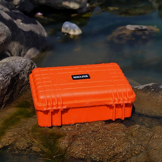 MEIJIA Portable All Weather Waterproof Protective Case,Hard Case,Camera Case With Customized Fit Foam,Fit Use of Drones,Camera,Equipments,Pistols,13.35 x11.63x5.98inches (Orange)