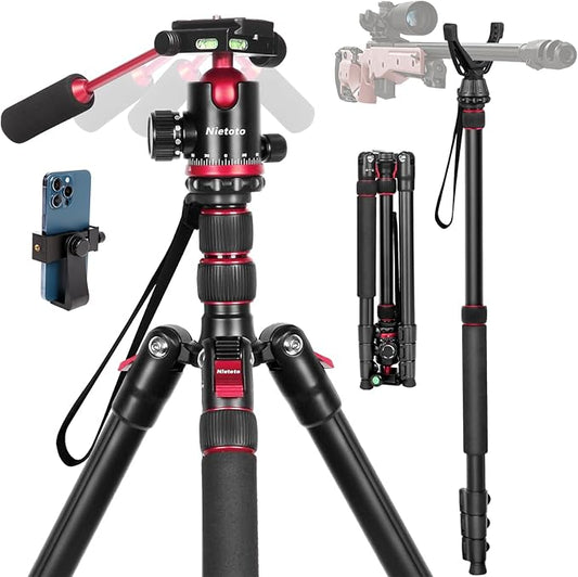 2 in1 Tripod for Camera & Hunting Tripods, 68" Camera Tripods & Monopods with Removable Handle, Aluminum Rifle Tripod & Shooting Stand, Heavy Duty Tripods for DSLR,Canon,Nikon,Sony, Extra Carry Bag