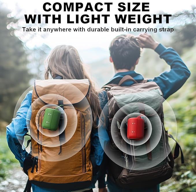 Bobtot Portable Speaker Bluetooth, IPX6 Shower Speaker Waterproof, 15H Playing Time, Loud and Stereo Sound with Bass, Dual Pairing for Party, Camping, Travel, Green