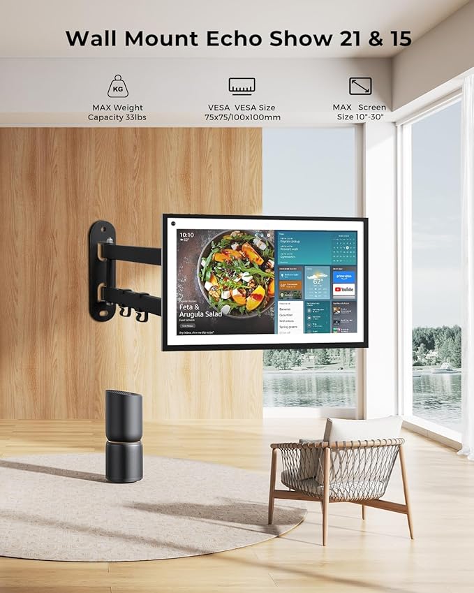 UBeesize Wall Mount for Echo Show 21 and Echo Show 15, Full-Motion Extendable 360° Swivel & 270° Tilt Bracket for Alexa Show 21 &15 – Heavy-Duty, Easy to Install for Smart Displays