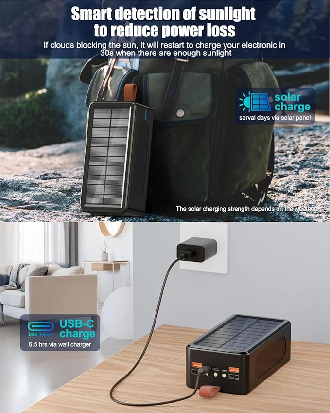 Power Bank 90000mAh High Capacity Battery Pack 35W Fast Charging - Wireless Solar Charger Power Bank for Camping, Travel, Emergencies, Tech Devices | 7-Port PD/USB-C, LED Flashlight