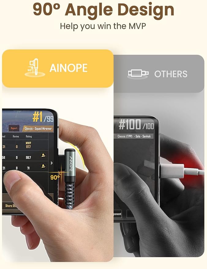 AINOPE USB C Cable to USB C 60W 3-Pack 3.3FT+6.6FT+10FT Nylon Braided Type C Charger Fast Charging Right Angle USBC to USBC Cable Charger Cord for iPhone 16 Pro Max 15 Samsung S25 Ultra S24 iPad Pro