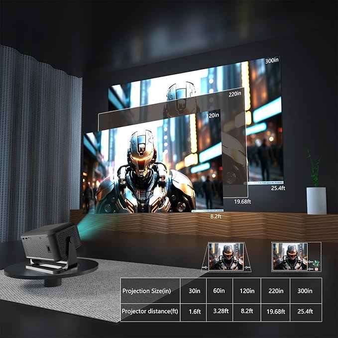 Video Projector with WiFi and Bluetooth, Netflix Officially & AI Auto Focus 800 ANSI Portable Outdoor Indoor Movies Projectors - Grey