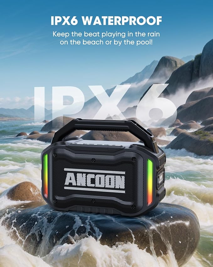 Speakers Bluetooth Wireless: 80W(Peak) Loud Speaker with Bass, 20H Playtime, IPX6 Waterproof, Large Jobsite Speakers for Work, Outdoor, Workshop, Garage, Portable Speaker with TWS (Black)