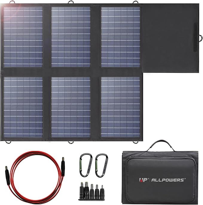 ALLPOWERS SP026 60W Portable Solar Panel, Foldable Solar Charger with USB-C/DC/QC Outputs, 22-25% High Efficiency Panel Solar Portatil for Phone, Laptop, Power Station, Camping, RV（SP026-60W