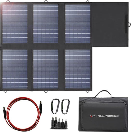 ALLPOWERS SP026 60W Portable Solar Panel, Foldable Solar Charger with USB-C/DC/QC Outputs, 22-25% High Efficiency Panel Solar Portatil for Phone, Laptop, Power Station, Camping, RV（SP026-60W