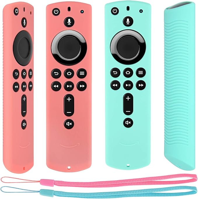 [2 Pack] Silicone Remote Cover Compatible with Fire TV Stick 4K Alexa Voice Remote Control, Lightweight Anti Slip Shockproof Protective Sleeve (Mint Green + Pink)