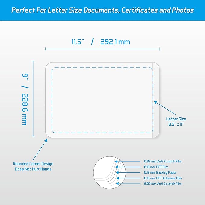 Self-Sealing Laminating Pouches, 9"x11.5'', 18mil, 20 Pack, Easy-to-Use, No Machine Needed, Preserve Photos, Documents, Certificates, Durable, Waterproof, Ideal for Home, Office & School Use