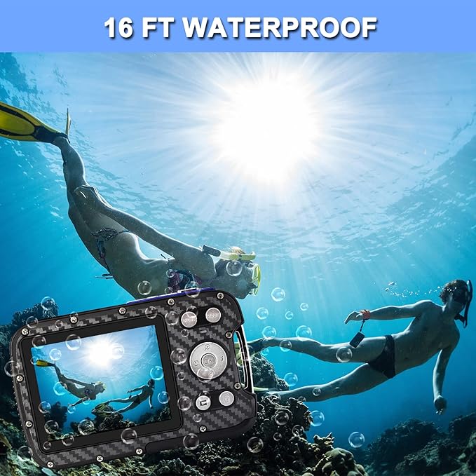 16FT Underwater Camera 30MP Waterproof Digital Camera with 32G Card and Rechargeable Battery, 18X Point and Shoot Camera for Boys Girls Children Teens Snorkeling Swimming Vacation(Blue)