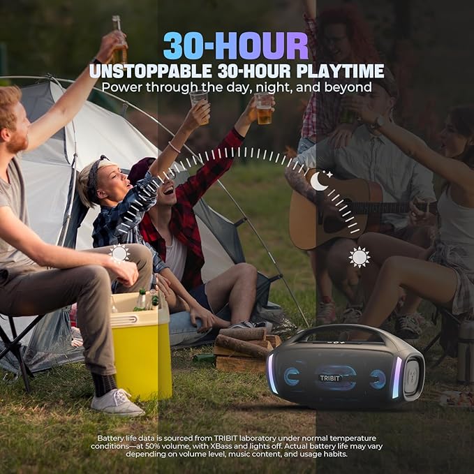 Tribit Bluetooth Speaker StormBox Blast 2, 200W Portable Wireless Speaker with Subwoofer, XBass, LED Light, Bluetooth 5.4, IP67 Waterproof, Custom EQ, 30H Playtime, TWS Pairing for Party/Outdoor