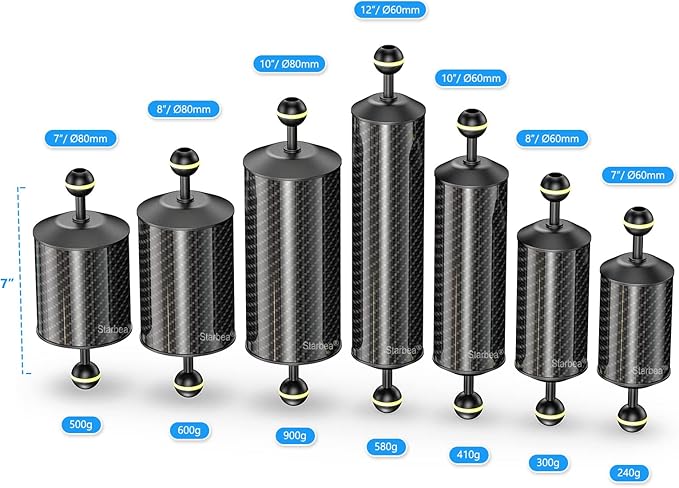 Seafrogs Carbon Fiber Underwater Float Arm, Dual Ball Lightweight Buoyancy Arm for Diving Tray, Video Light, and Strobe - Compatible with Underwater Photography and Videography Accessories(GA-8)