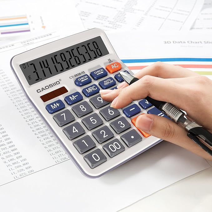 Desktop Calculator, Extra Large 5 Inch LCD Display, Desk Calculator, 12 Digits, Calculators with Big Buttons, Solar and AAA Battery Dual Power,Office Calculators for Business School Home (Blue)