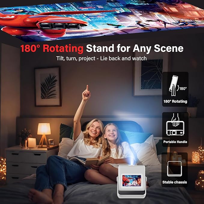 【TouchScreen/Built-in APPs/Auto Focus Keystone】Smart Portable Projector with Touch Tablet, 4K Support Outdoor Proyector, WiFi6 Bluetooth for Home Theater/Gaming/Outdoor (180° Stand & 250")